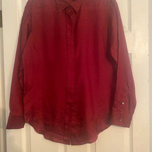 Theory 100% Silk Wine Colored Long Sleeve Blouse Size S